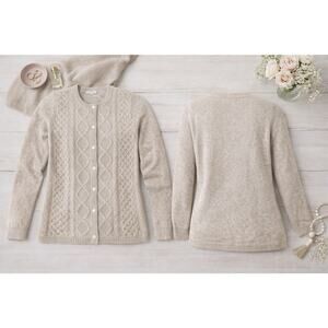 Isaac Mizrahi Live 100% Cashmere Cable Knit Button Cardigan Sweater Women’s M